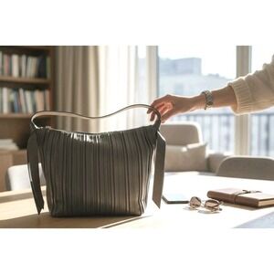 Paparazzi Convention Limited Edition XL Gray Pleated Shoulder Bag 13x13x6
